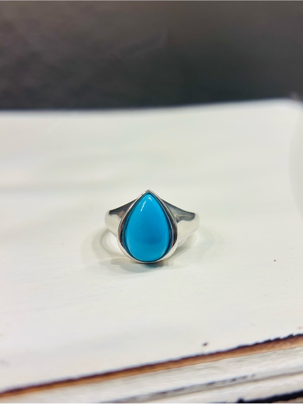 Turquoise Teardrop Sterling Silver Ring Sz 7